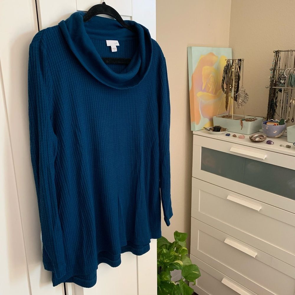 J. JILL 🦋ocean blue cowl neck waffle knit sweater